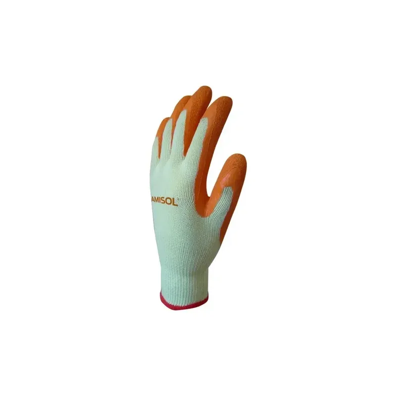 GAMISOL Guante Algodón con Baño de Látex Pesado Rugoso Naranja L1002G10 · Cód. 0019/1015