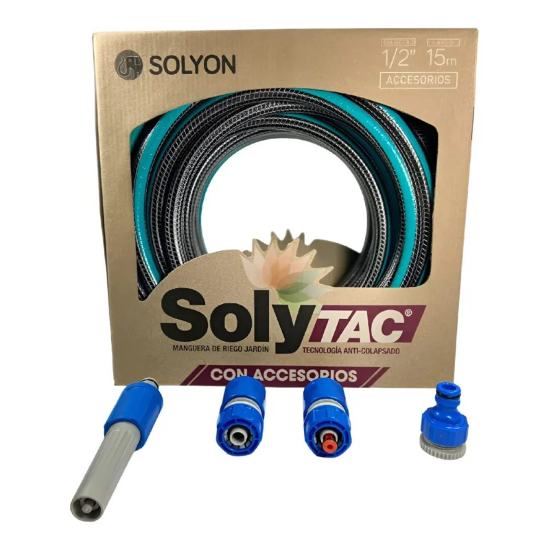 SOLYON Kit Manguera de Riego Mallada Solyon Antiahorque 1/2 Pulgada x 15 Metros · Cód. 0050515/13K