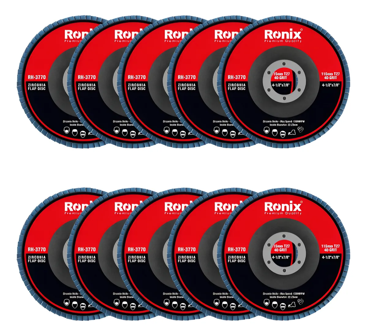 RONIX - Herr. Manuales DISCO FLAP DE ZIRCONIO DE 115MM GR40 RONIX RH-3770T · Cód. 00DF115X040