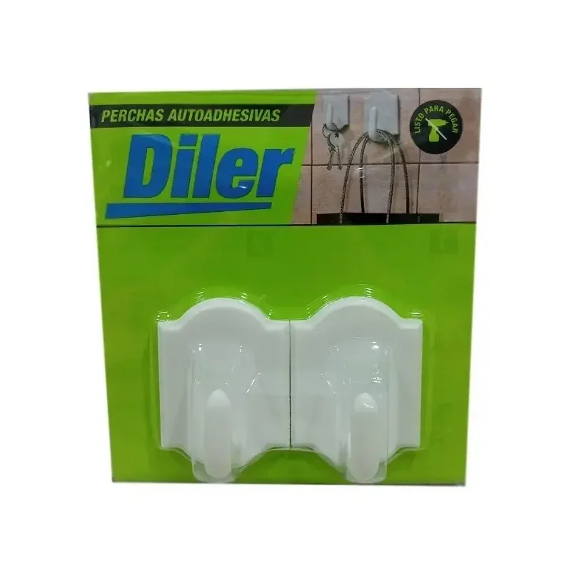 DILER Juego de 2 Perchas Autoadhesivas Diler Grande · Cód. 00P804