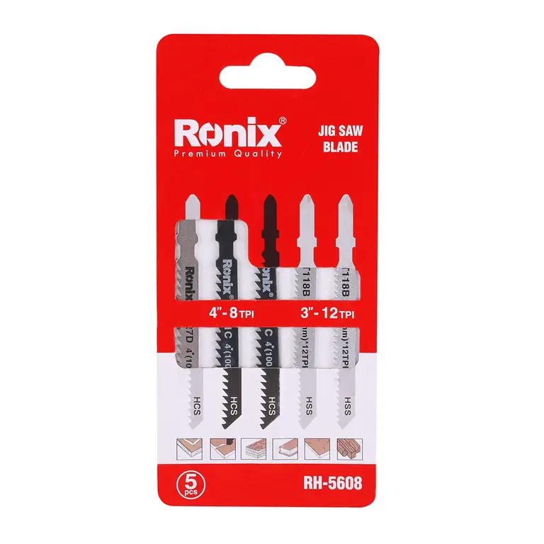 RONIX - Herr. Manuales SET DE 5 HOJAS DE SIERRA CALADORA P/ METAL, MADERA Y ALUMINIO RONIX RH-5608 · Cód. 00SSC005