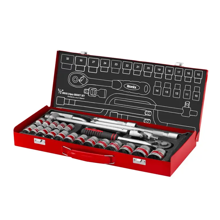 Set de tubos de 1/2" de 24 pz c/ valija metálica CR-V Ronix RH-2644