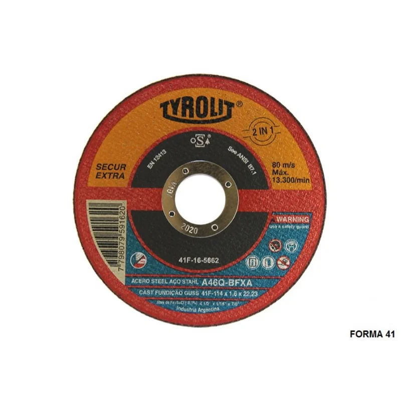 TYROLIT DISCO ABR. SECUR OX.ALUM PLANO 115x1,6 · Cód. 00TPO4.5X1.6