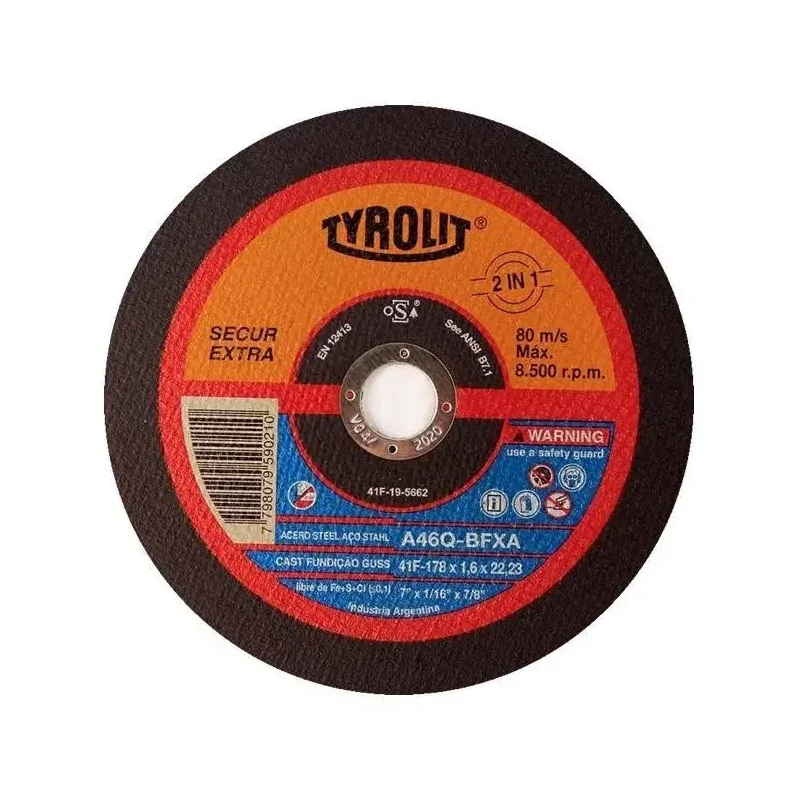 TYROLIT DISCO ABR. SECUR OX.ALUM PLANO 180x1,6 · Cód. 00TPO7X1.6