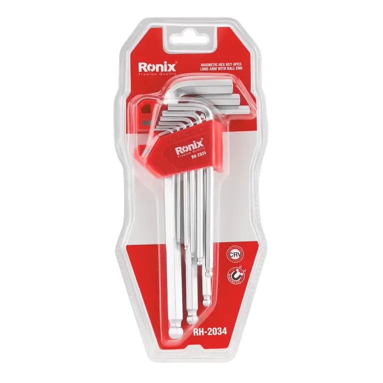 Set de llaves largas allen bola de 9 pz magnético CR-V Ronix RH-2034